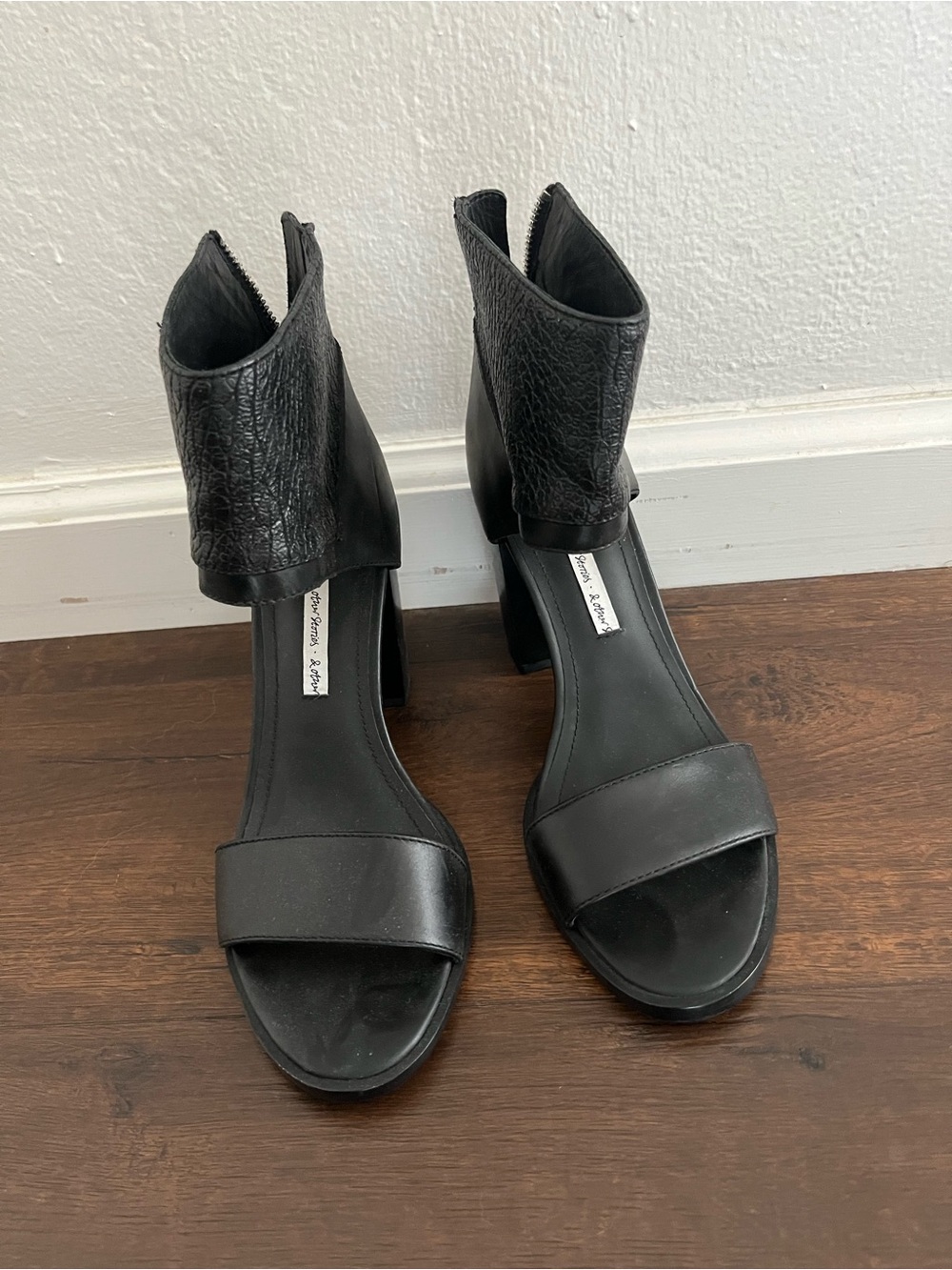 & Other Stories Black Leather Open-Toe Ankle Cuff Heels